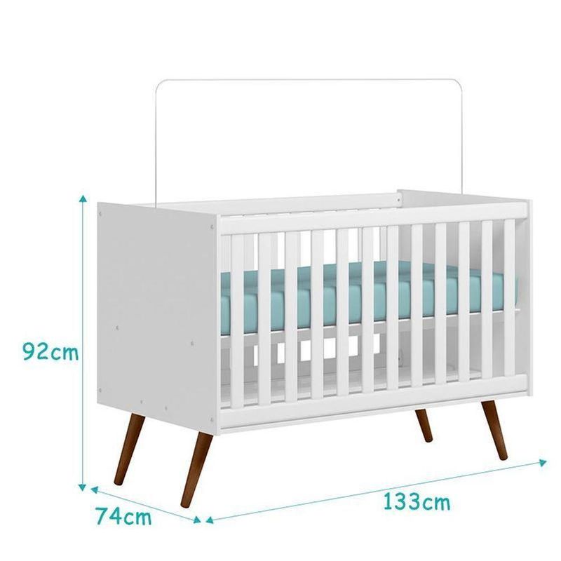 Dormitório Melinda em MDF e MDP 131 cm Branco Phoenix Baby com Guarda Roupa Cômoda e Berço Retrô