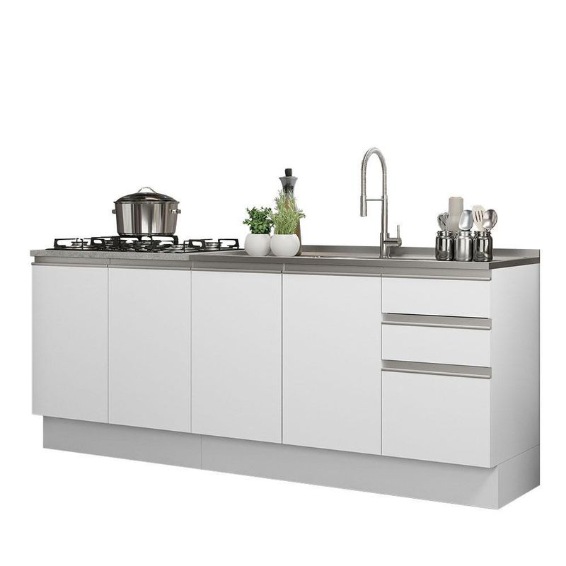 Kit com 2 balcões de cozinha madesa glamy 4 portas 3 gavetas (sem tampo e pia) - branco