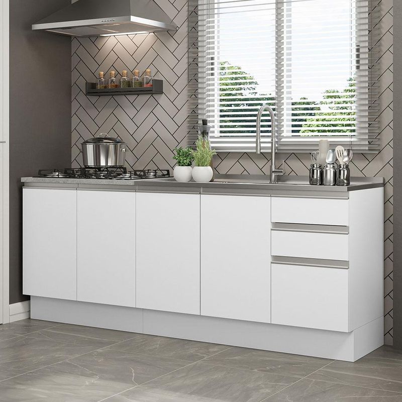 Kit com 2 balcões de cozinha madesa glamy 4 portas 3 gavetas (sem tampo e pia) - branco