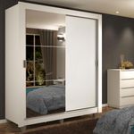 Guarda-roupa solteiro madesa dallas 2 portas de correr com espelho 2 gavetas com pés - branco
