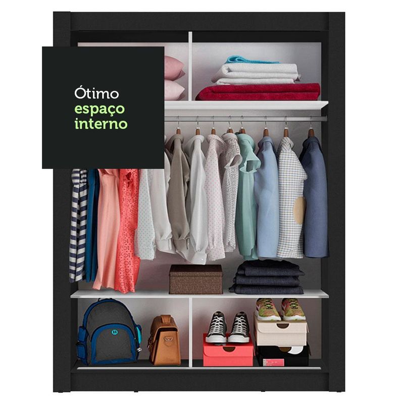 Guarda-roupa solteiro madesa denver 2 portas de correr - preto