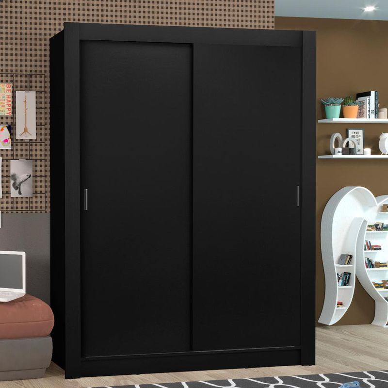 Guarda-roupa solteiro madesa denver 2 portas de correr - preto