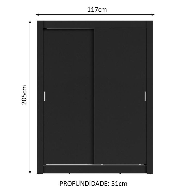 Guarda-roupa solteiro madesa denver 2 portas de correr - preto
