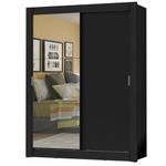 Guarda-roupa solteiro madesa dallas plus 2 portas de correr com espelho 4 gavetas - preto
