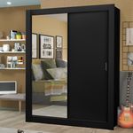 Guarda-roupa solteiro madesa dallas plus 2 portas de correr com espelho 4 gavetas - preto