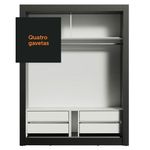 Guarda-roupa solteiro madesa dallas plus 2 portas de correr com espelho 4 gavetas - preto