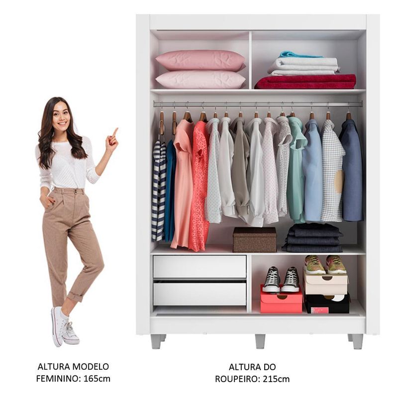 Guarda-roupa solteiro madesa dallas 2 portas de correr de espelho 2 gavetas com pés