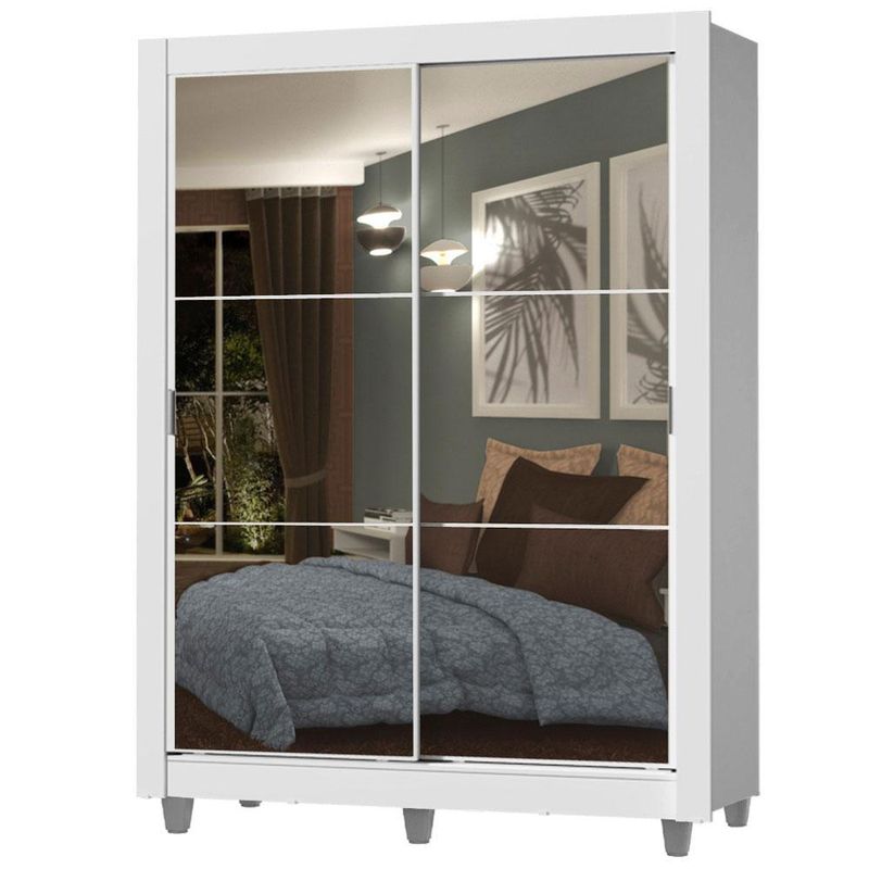 Guarda-roupa solteiro madesa dallas 2 portas de correr de espelho 2 gavetas com pés