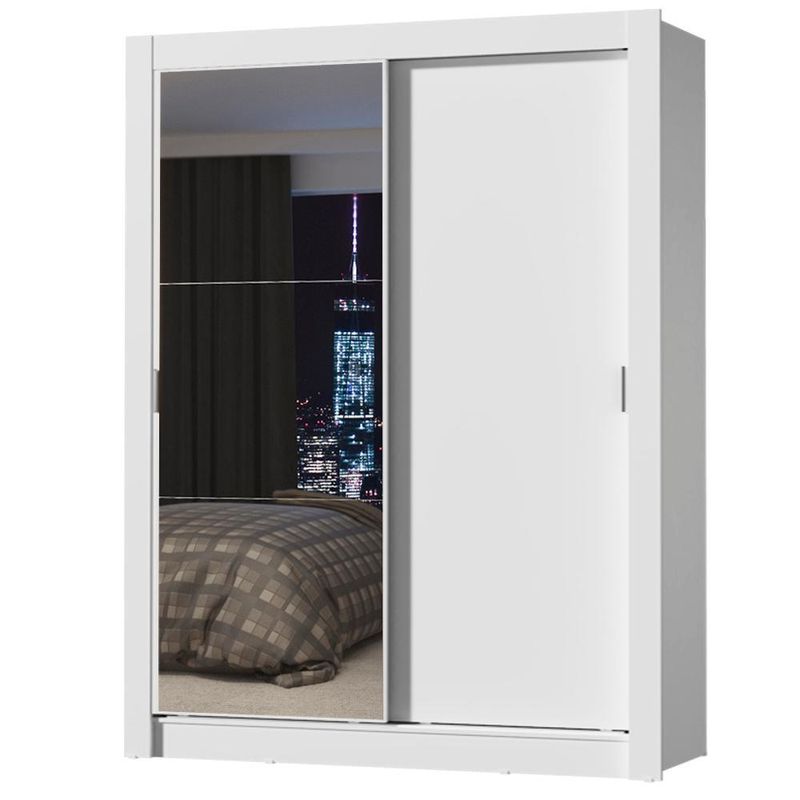 Guarda-roupa solteiro madesa denver 2 portas de correr com espelho - branco