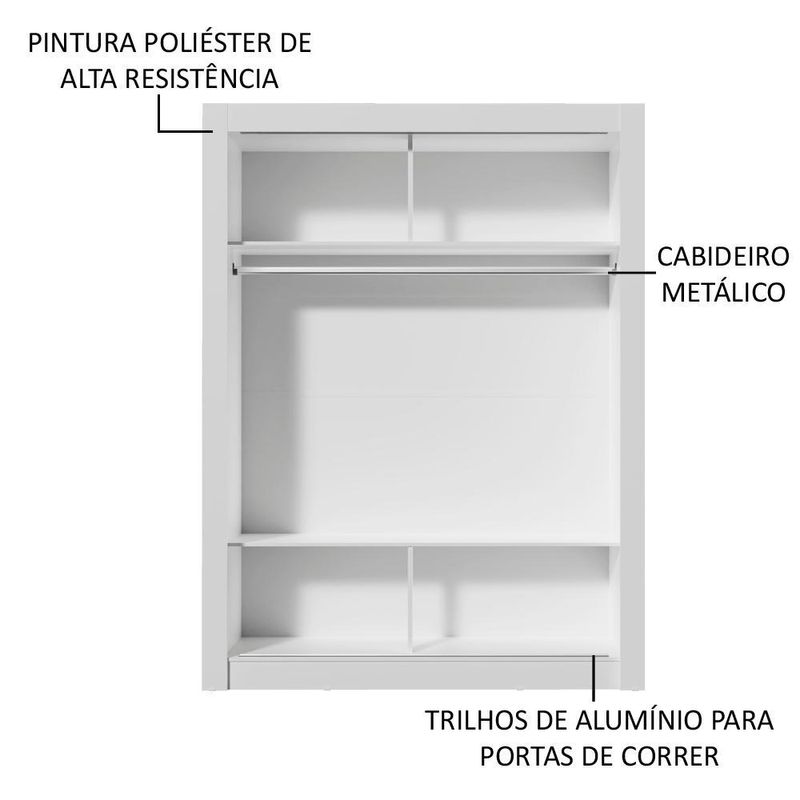 Guarda-roupa solteiro madesa denver 2 portas de correr com espelho - branco