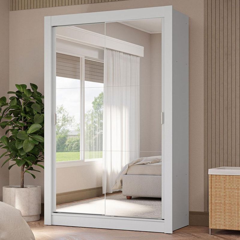 Guarda-roupa solteiro 2 portas de correr com espelhos 4 gavetas branco vivare plus madesa