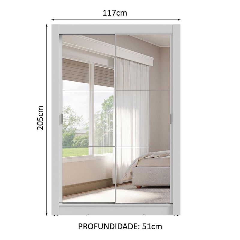 Guarda-roupa solteiro 2 portas de correr com espelhos 4 gavetas branco vivare plus madesa