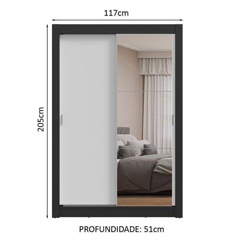 Guarda-roupa solteiro 2 portas de correr com espelho milano madesa