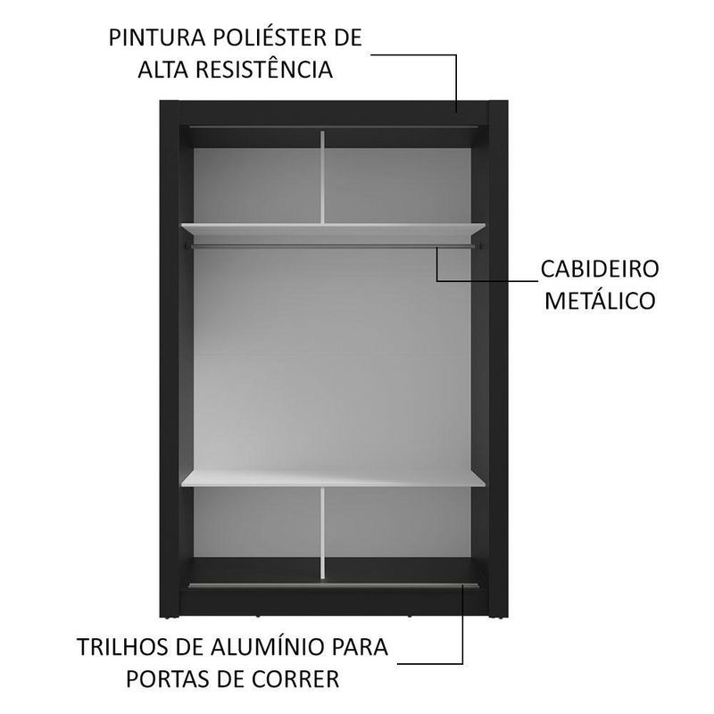 Guarda-roupa solteiro 2 portas de correr com espelho milano madesa