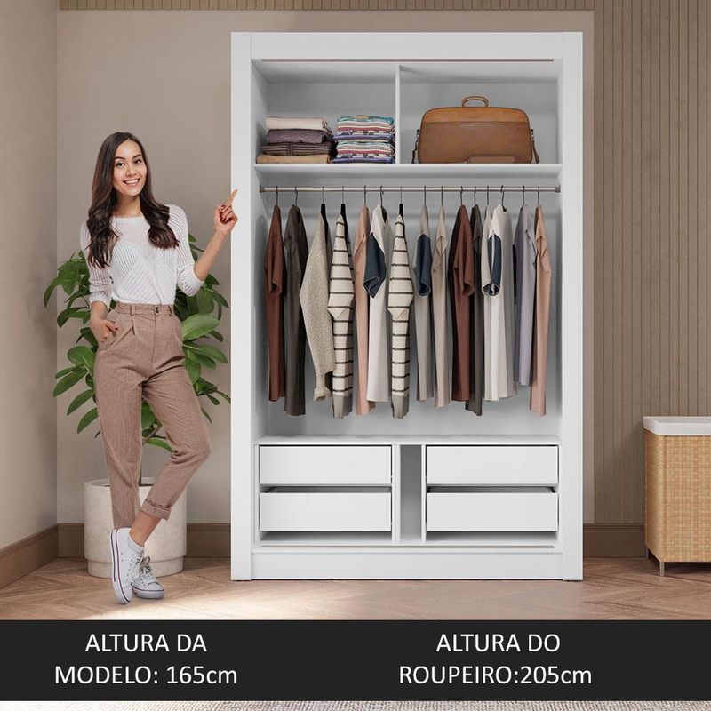 Guarda-roupa solteiro 2 portas de correr com espelho 4 gavetas vivare plus madesa