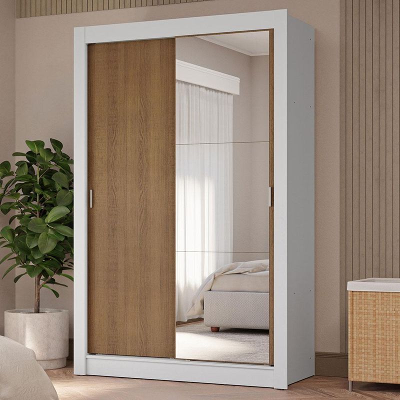 Guarda-roupa solteiro 2 portas de correr com espelho 4 gavetas vivare plus madesa