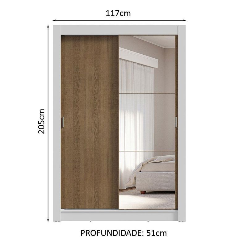 Guarda-roupa solteiro 2 portas de correr com espelho 4 gavetas vivare plus madesa