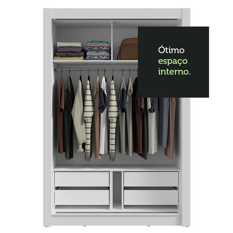 Guarda-roupa solteiro 2 portas de correr com espelho 4 gavetas vivare plus madesa