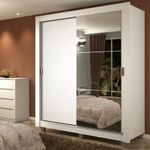 Guarda-roupa solteiro madesa dallas plus 2 portas de correr com espelho 4 gavetas com pés - branco