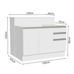Ilha de cozinha com bancada e balcão 120 cm branco glamy madesa