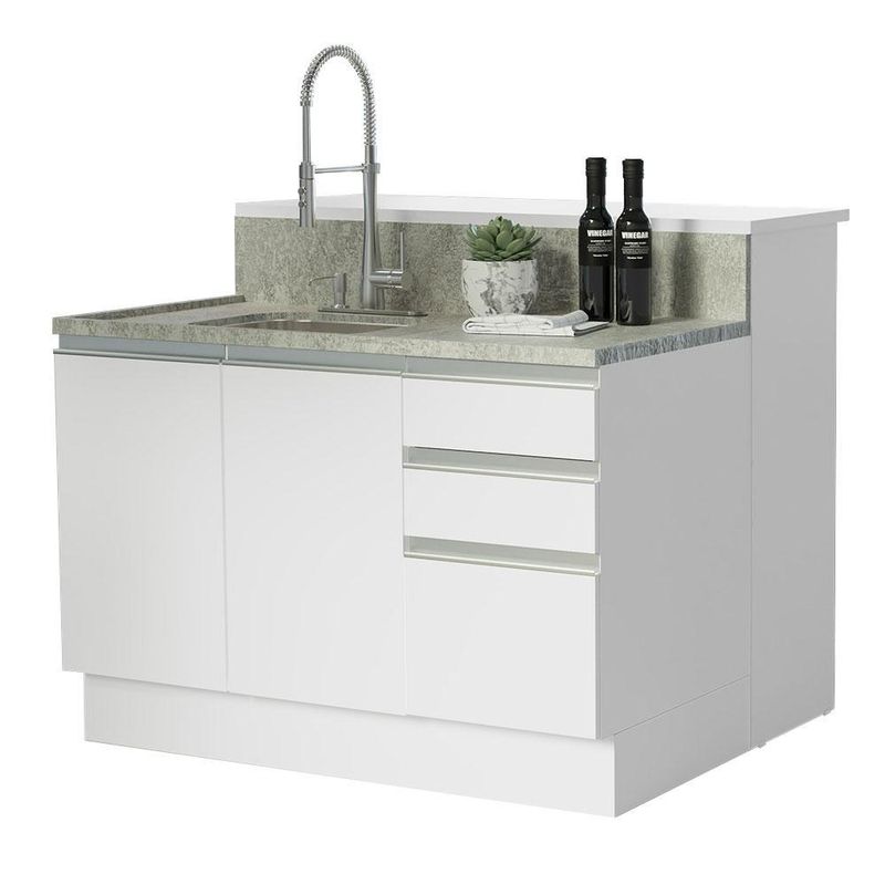 Ilha de cozinha com bancada e balcão 120 cm branco glamy madesa