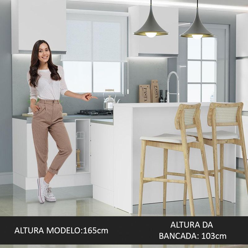 Ilha de cozinha com bancada e balcão 120 cm branco glamy madesa