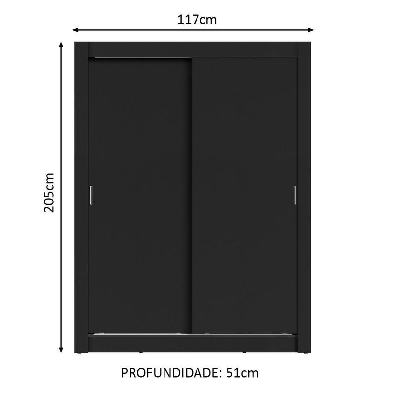 Guarda-roupa solteiro madesa dallas 2 portas de correr 2 gavetas - preto