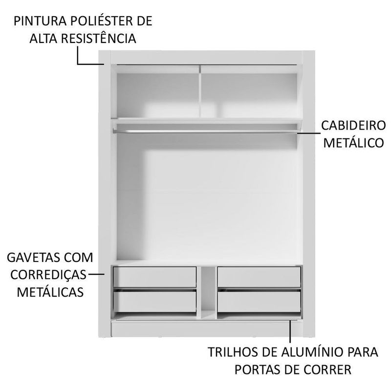 Guarda-roupa solteiro madesa dallas plus 2 portas de correr 4 gavetas