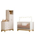 Conjunto de Quarto Guarda Roupa Cômoda Flora e Berço Slim 2 Portas 3 Gavetas MDP e MDF 120,4CM Rosa