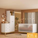 Conjunto de Quarto Guarda Roupa Cômoda Flora e Berço Slim 2 Portas 3 Gavetas MDP e MDF 120,4CM Rosa