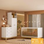 Conjunto Quarto Guarda Roupa Cômoda Flora e Berço Slim 2 Portas 3 Gavetas MDP e MDF Rosa Branco