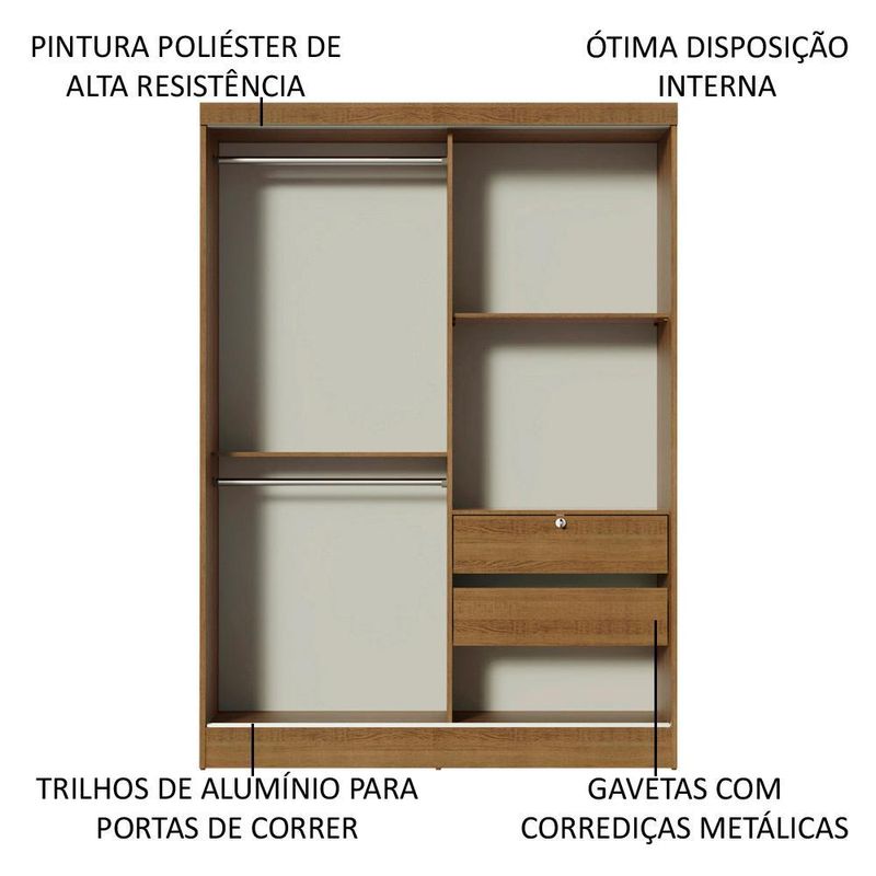 Guarda-roupa solteiro madesa luke 2 portas de correr com espelho
