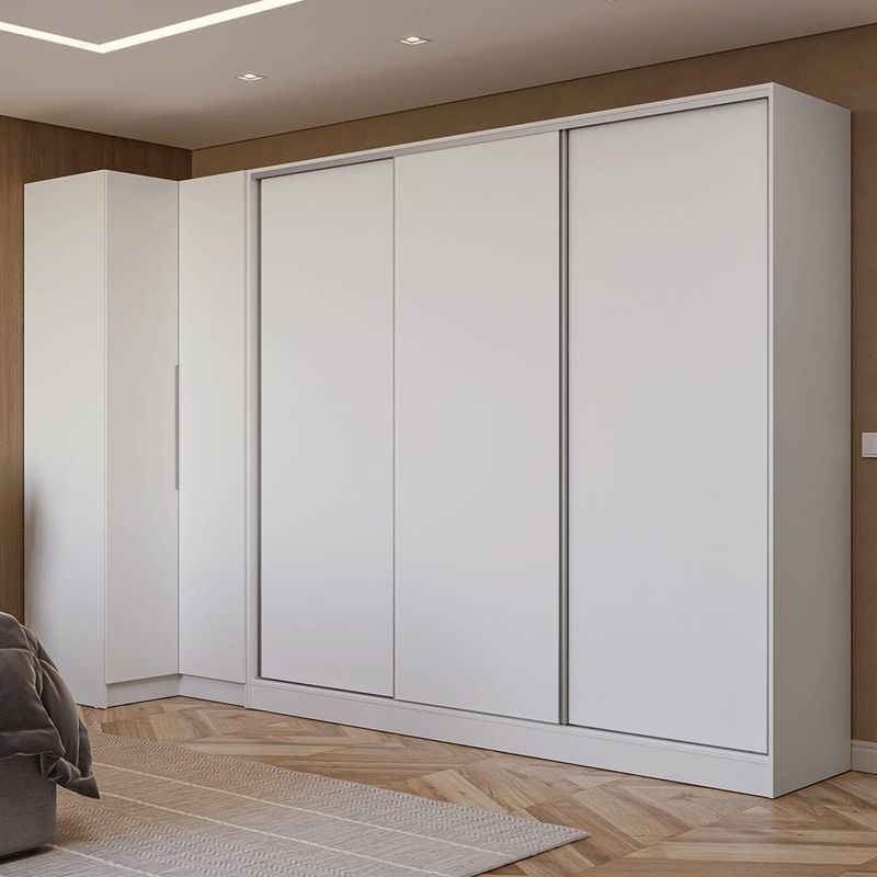 Guarda-roupa modulado neo + guarda-roupa royale 3 portas de correr branco madesa