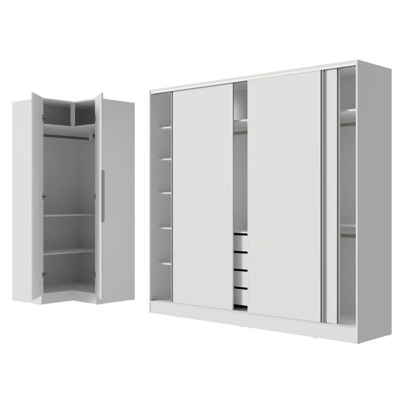 Guarda-roupa modulado neo + guarda-roupa royale 3 portas de correr branco madesa
