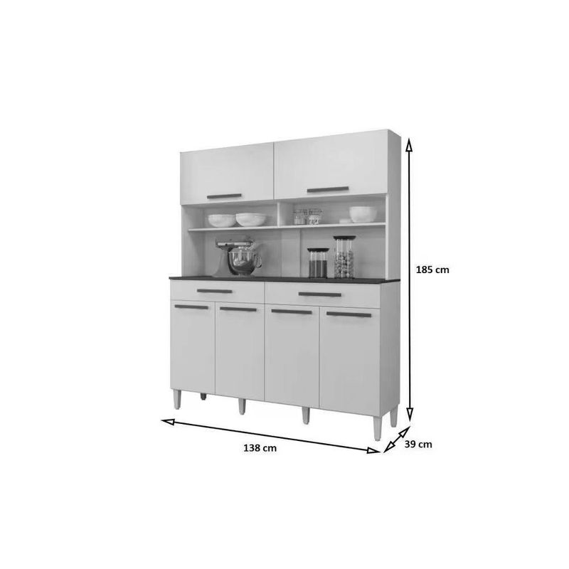 Kit Cozinha Itália 6 Portas 2 Gavetas MDP 138cm Branco Arte Móveis