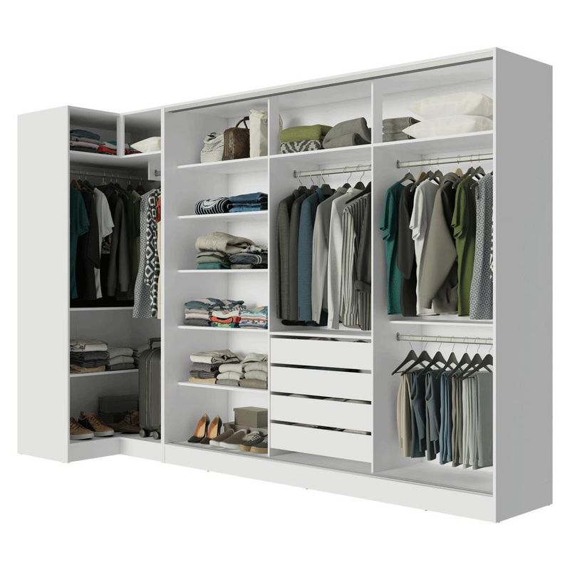 Guarda-roupa modulado neo + guarda-roupa royale 3 portas de correr com espelho branco madesa