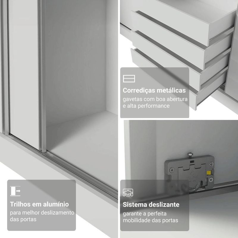Guarda-roupa modulado neo + guarda-roupa royale 3 portas de correr com espelho branco madesa