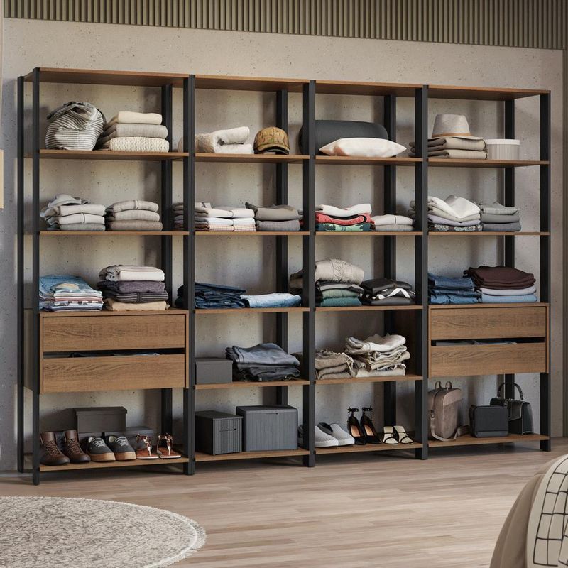 Guarda-roupa closet modulado 4 gavetas 258 cm valencia madesa 06