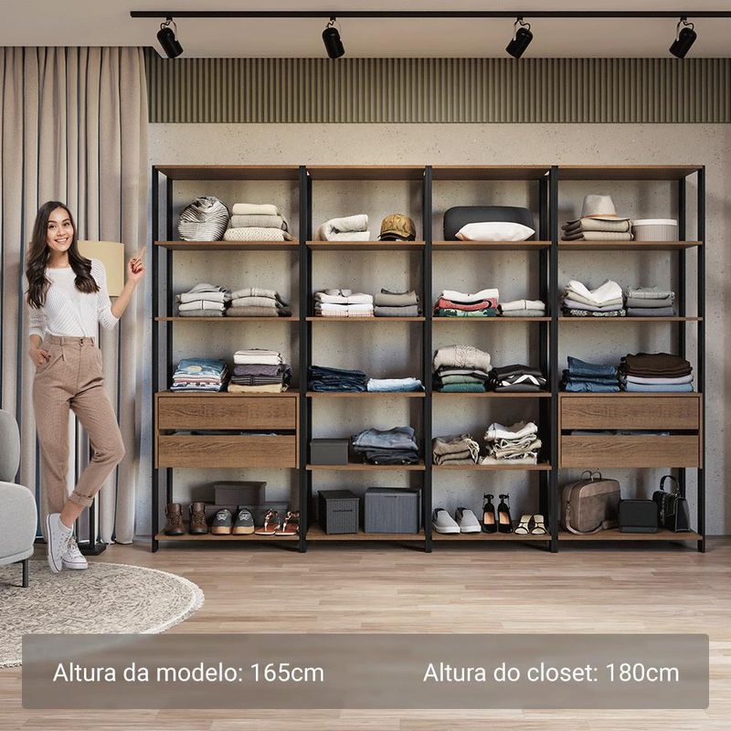 Guarda-roupa closet modulado 4 gavetas 258 cm valencia madesa 06