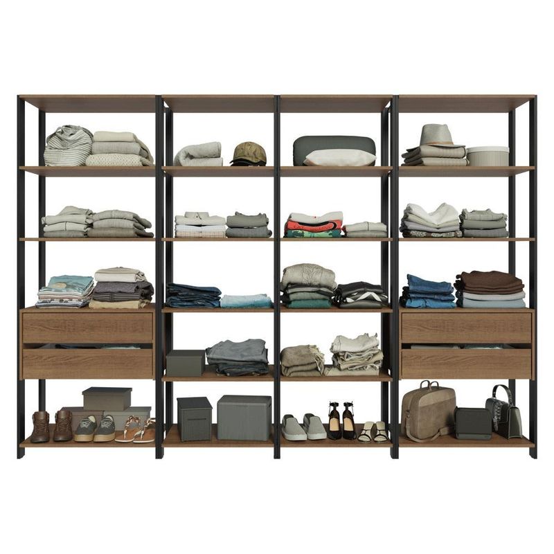 Guarda-roupa closet modulado 4 gavetas 258 cm valencia madesa 06