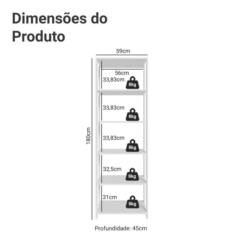Guarda-roupa closet modulado 5 prateleiras 59cm branco valencia madesa