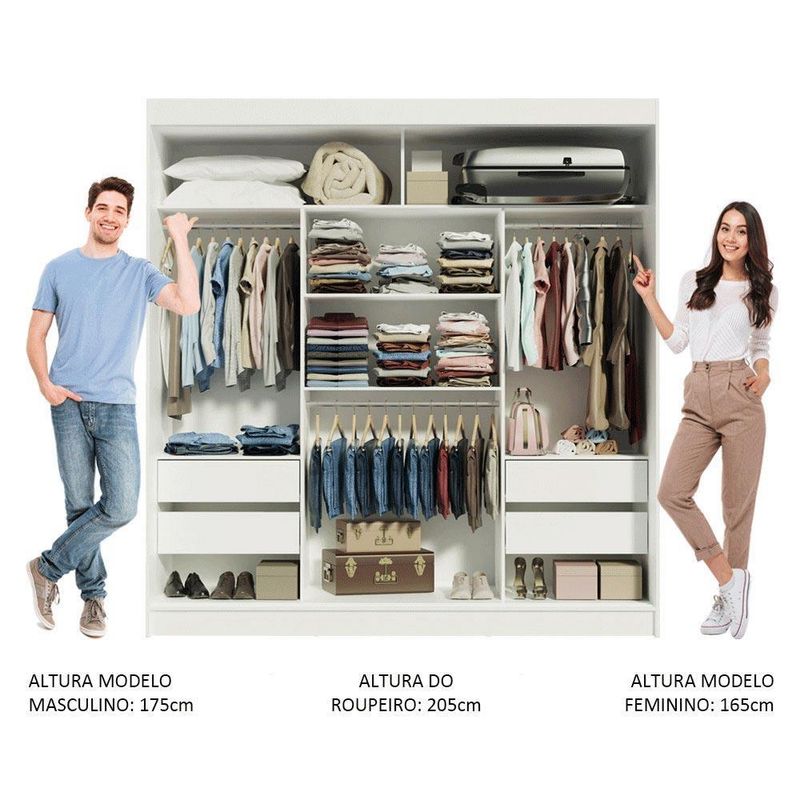 Guarda-roupa casal madesa reno 3 portas de correr - branco