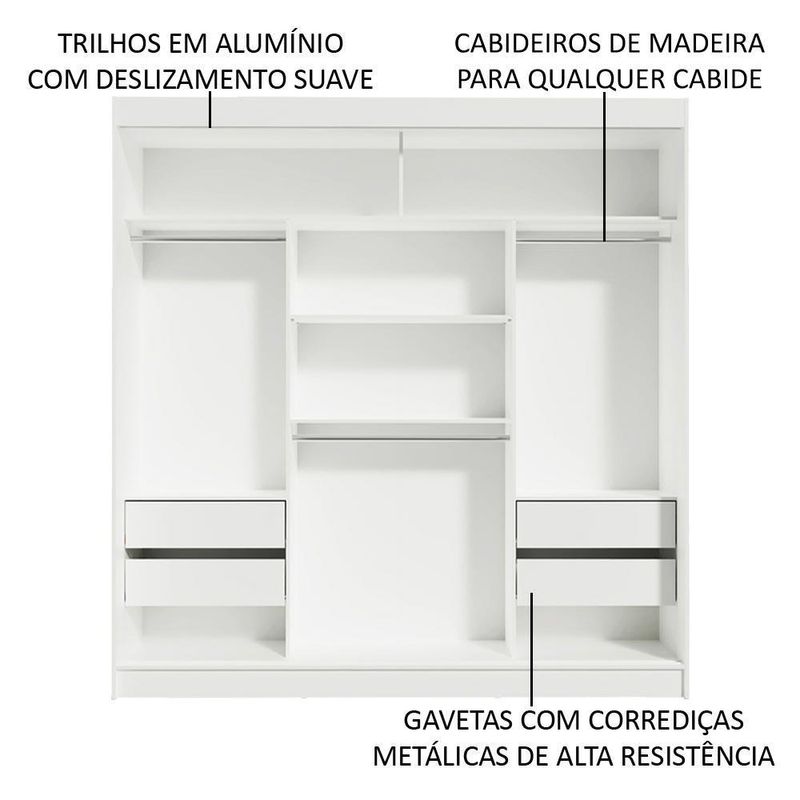 Guarda-roupa casal madesa reno 3 portas de correr - branco