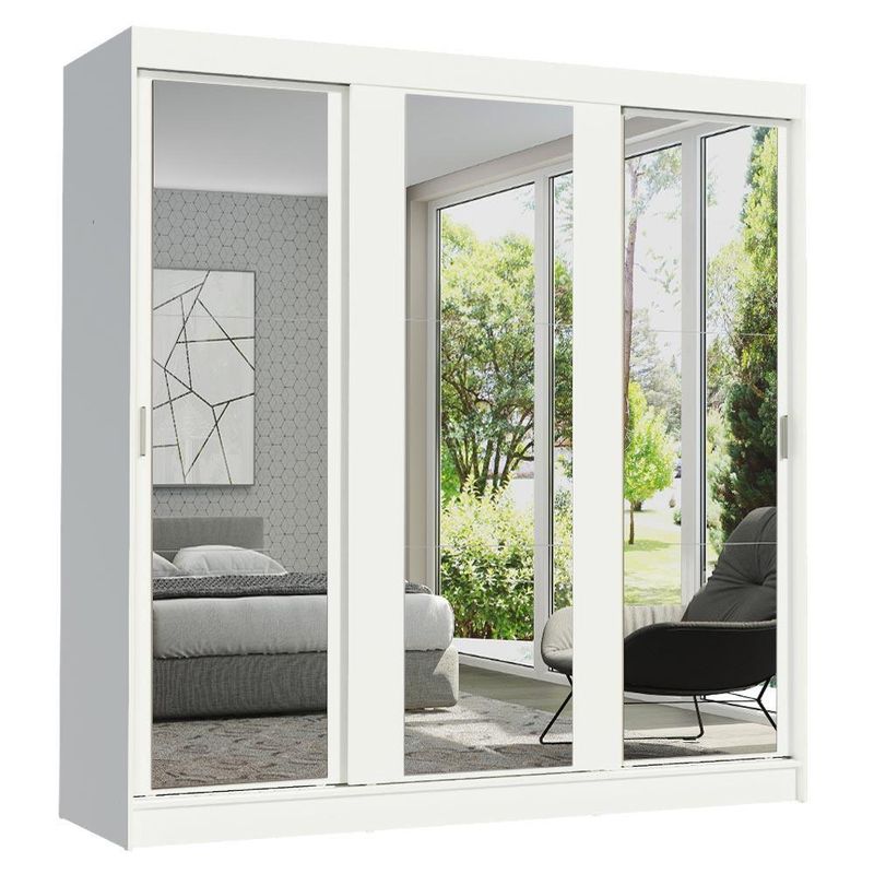 Guarda-roupa casal madesa reno 3 portas de correr de espelho - branco