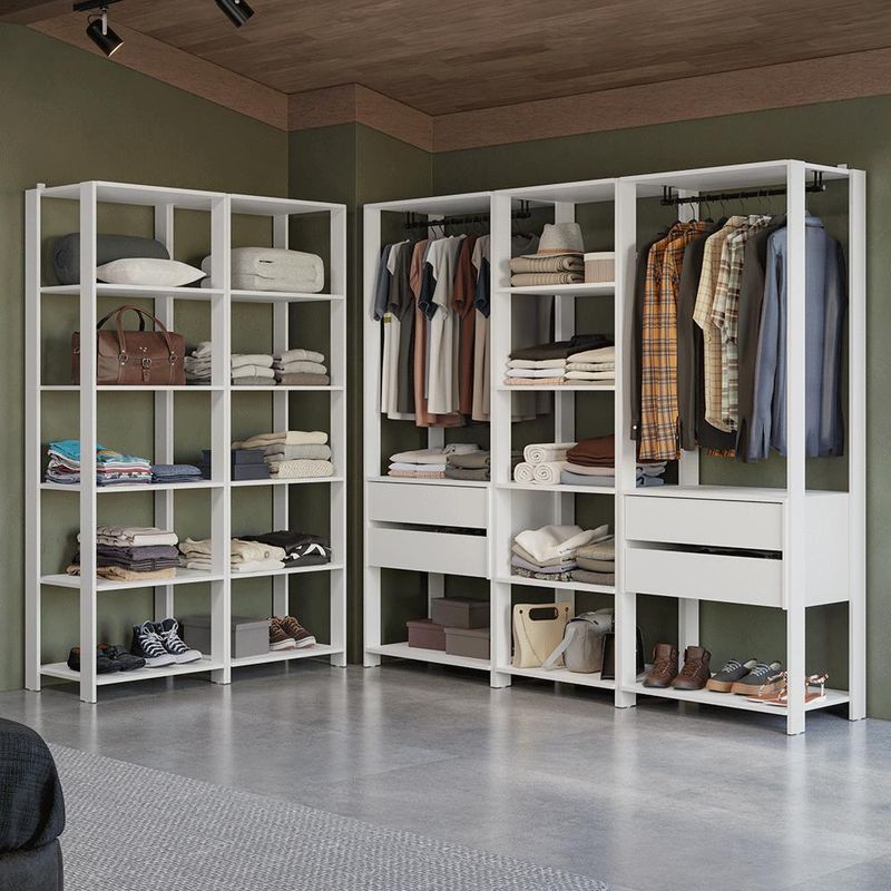 Guarda-roupa closet modulado 4 gavetas 317 cm branco valencia madesa