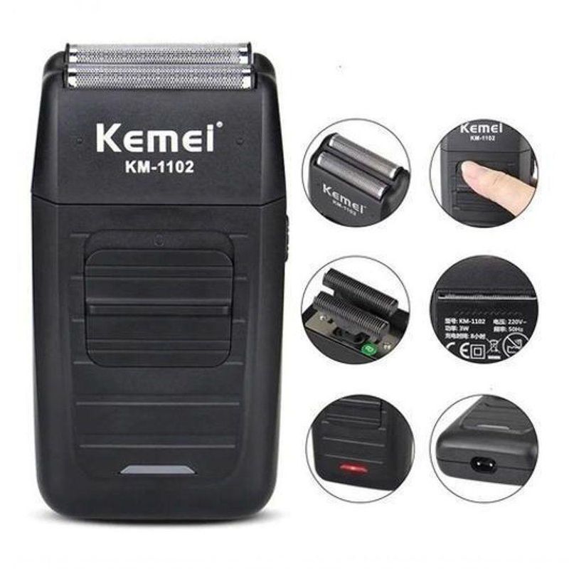 Barbeador Elétrico Shaver Sem Fio Kemei 2 Lâminas Km-1102