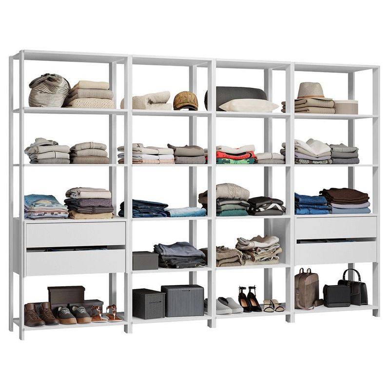 Guarda-roupa closet modulado 4 gavetas 258 cm branco valencia madesa 06