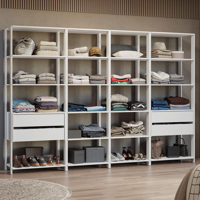 Guarda-roupa closet modulado 4 gavetas 258 cm branco valencia madesa 06