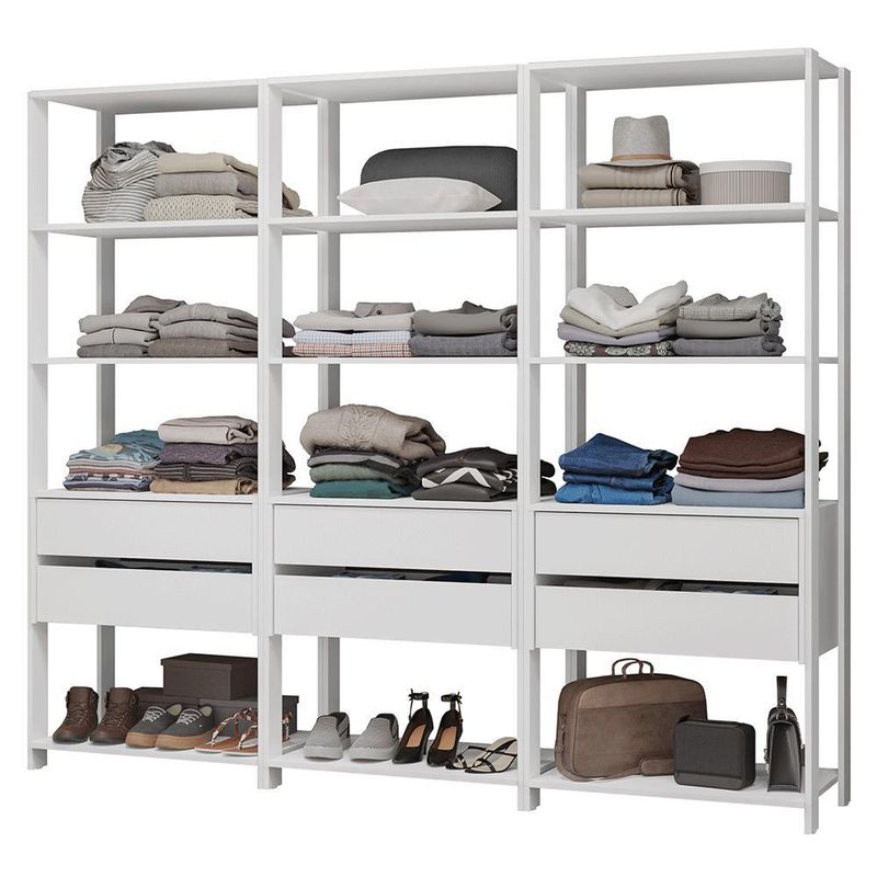 Guarda-roupa closet modulado 6 gavetas 210 cm branco valencia madesa