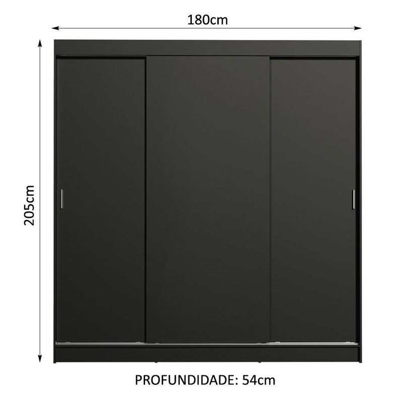 Guarda-roupa casal madesa reno 3 portas de correr - preto